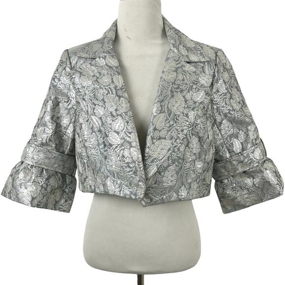 Badgley Mischka Jackets & Blazers - Badgley Mischka Metallic Floral Brocade Cropped Jacket Bell Sleeve Evening